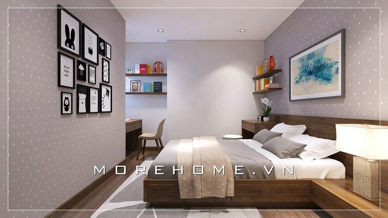 Giường ngủ chung cư gỗ công nghiệp hiện đại, thiết kế thêm tab liền kề đầy tiện nghi, tiện dụng